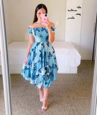 Vestido Bohemio Informal Holgado De Verano Para Mujer, Manga Corta, Cuello En V, Cintura Alta Elástica, 2025