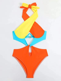 Cikini Colorblock Cut Out Tie Back Underwire One Piece Swimsuit Summer Beach Swimwear Bathing Suit For Women