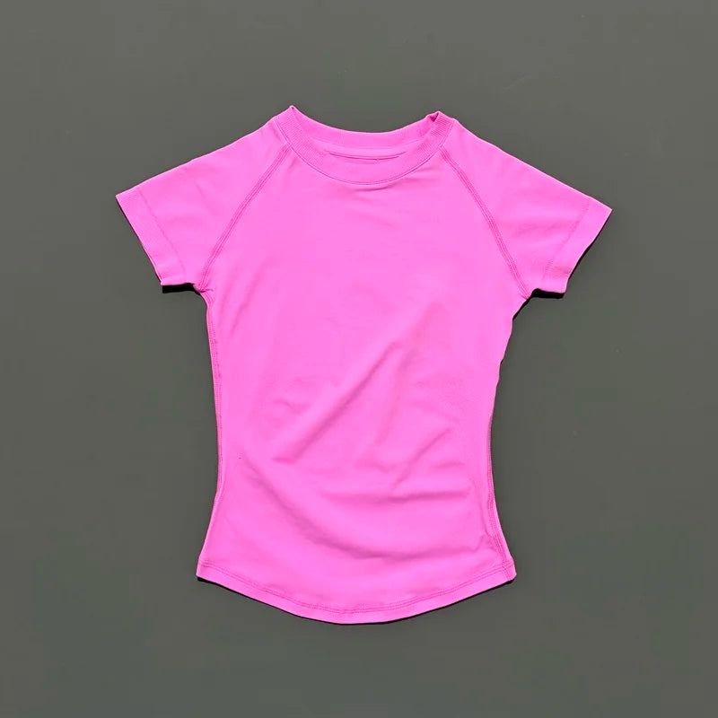 HISTELLO Sport Short Sleeve Top Women Gym Yoga Top Workout Clothes Sports T Shirt Fitness Activewear Running Tight Tops