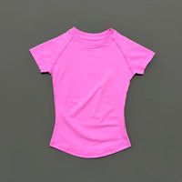 HISTELLO Sport Short Sleeve Top Women Gym Yoga Top Workout Clothes Sports T Shirt Fitness Activewear Running Tight Tops