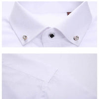 Men's Button-down Shirt Long Sleeve Casual Formal Business Dress Shirts Pocket-less Solid Color Blue White Tops Korean Slim Fit