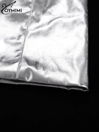 Oymimi Sexy Slim Sliver Pu Leather Dress Ladies Bodycon O-Neck Sleeveless Dress Elegant Classicc Party Dresses For Women 2023