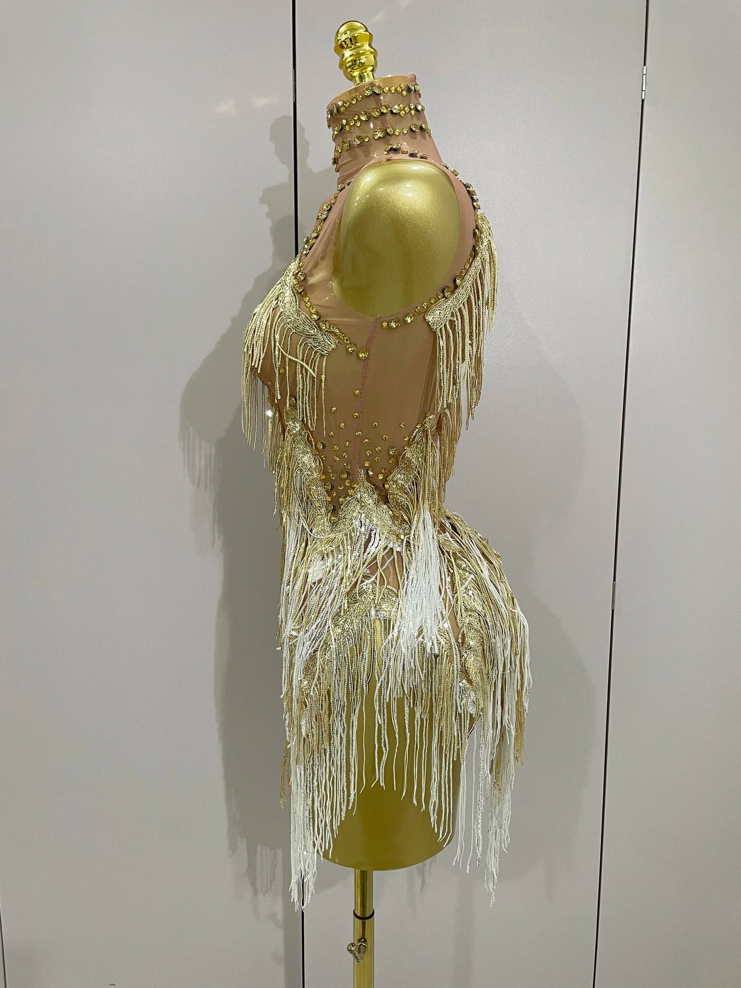 Stock 2025 Women Sexy Stretch Mesh Sparkly Rhinestone Tassels Mini Dress Nightclub Singer Dance Stage Costume Evening Gowns