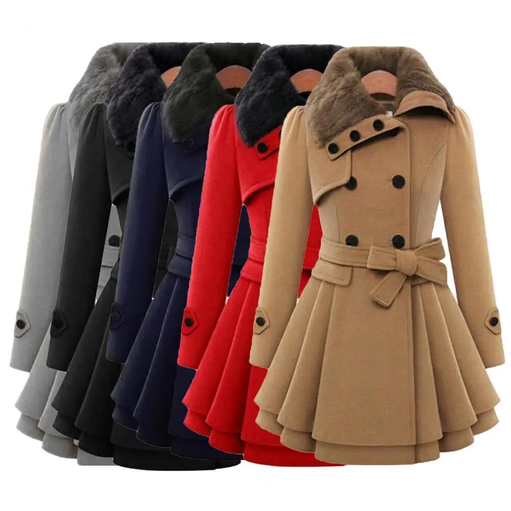 Women Trench Coat Autumn Winter Women Overcoat Streetwear A-line Hem  Stylish Korean Style Slim Lapel Overcoat