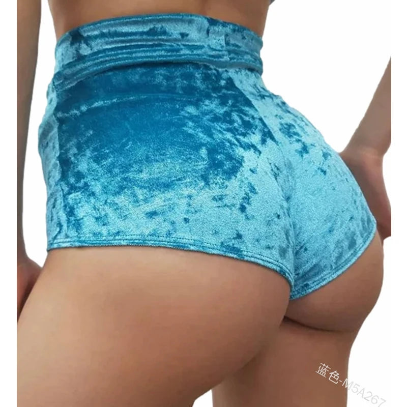 Women's New Shorts Women's Fashion High Waist Slim Sexy Velvet Stretch Shorts Yoga Sports Solid Color Shorts