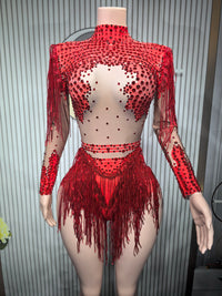 Gold Silver Sequins Tassel Elastic Bodysuit Sex)Pole Latin Dance Stage Wear Nightclub  DJSinger Dancer Performance Costume  Q025