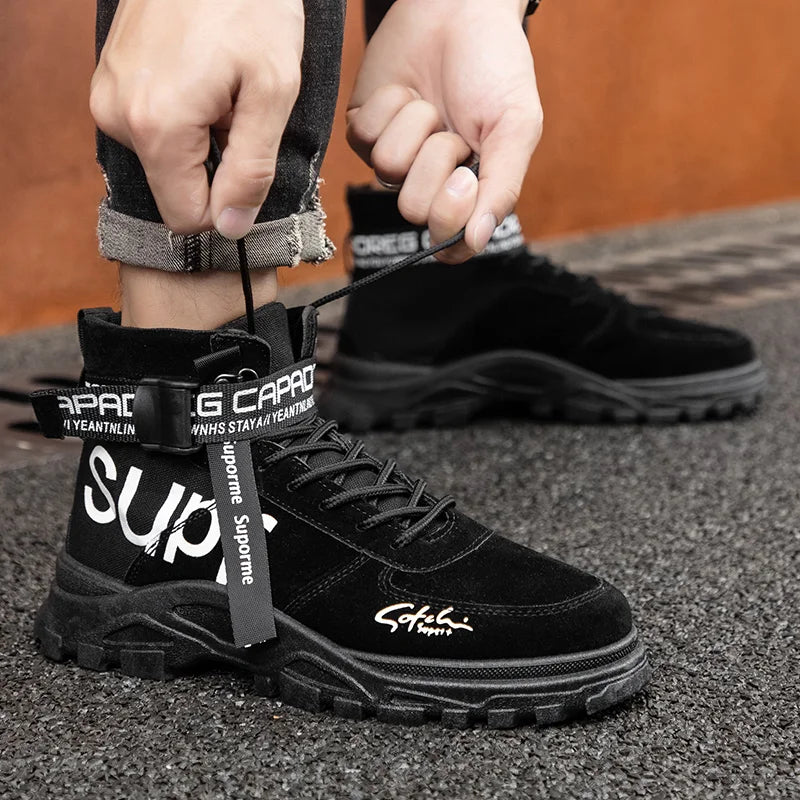 High Top Outdoor Boots Spring and Autumn New Cloth Ventilated Men's Work Shoes Korean Fashion Men's Shoes Fashion Short Boots