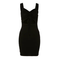 Summer Sexy Mini Dress Women Sleeveless Strap Streetwear Backless Folds Bodycon Black Dress Party Elegant A-LINE Dresses