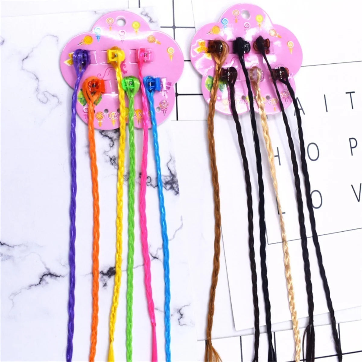 6Pcs/Set Colorful Braids Hair Extensions with Hair Clips Girls Rainbow Braided Ponytail Hairpieces Hair Accessories for Kids