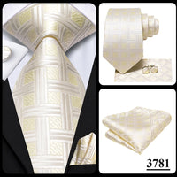 Hi-Tie Champagne Floral Paisley Silk Elegant Tie For Men Groom Wedding Men Necktie Pocket Square Cufflink Accessory Wholesale