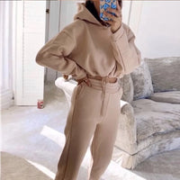 2025 Autumn Winter Women Sweatshirt Set Solid Color Casual Simple Hooded 2 Piece Outfit Set Fashion Gym Jogging  Woman Pant Sets