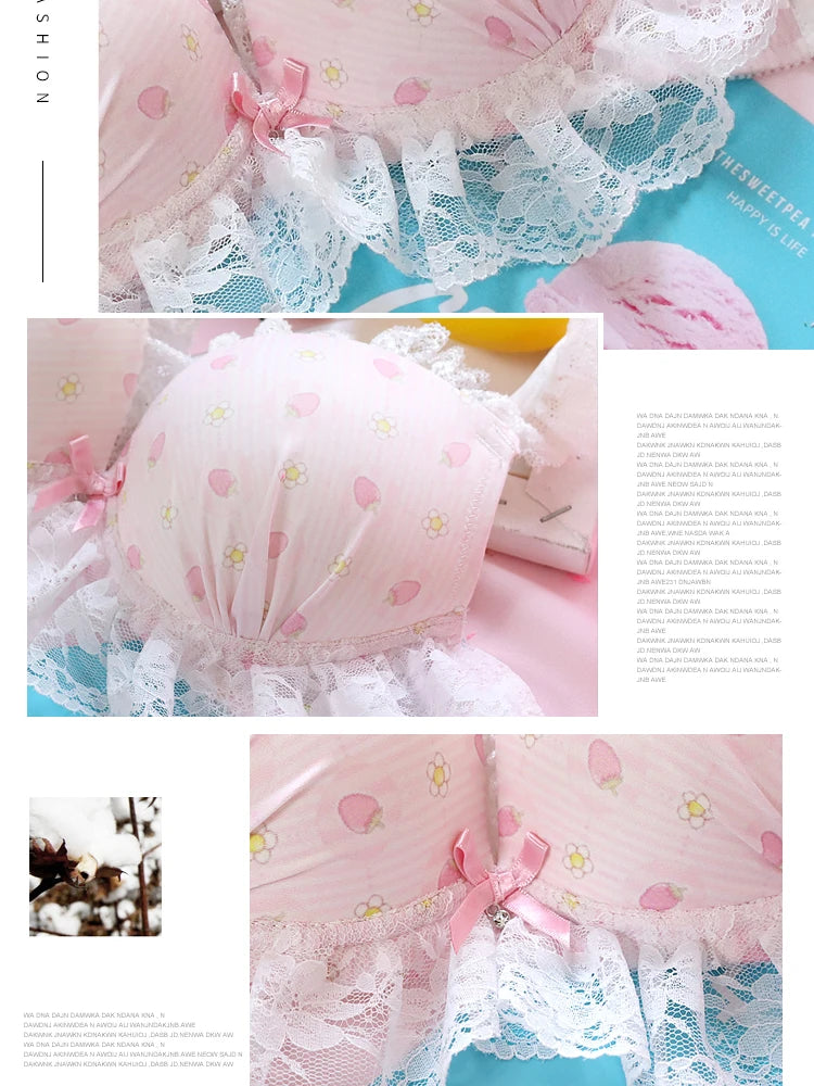 Japan Sweet Cute Sexy Push Up Bra Brief Set Lace Pink Underwear Women Girls Kawaii Plus Size Lingerie 32 34 36 38 A B C D E bh