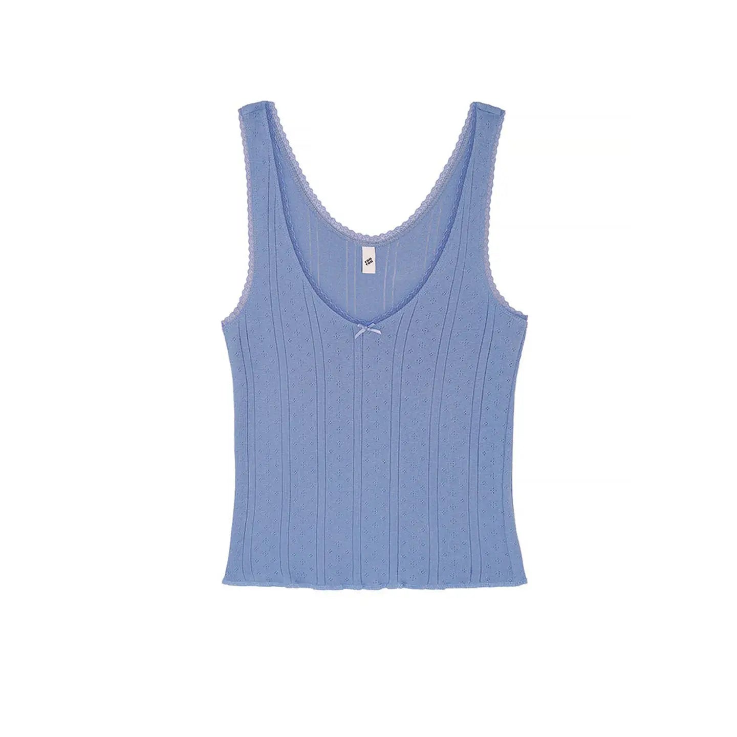 COU Pink and White Lace Trim V-Neck Backless Top, Custom Dyed Pure Cotton Jacquard Comfort Fabric