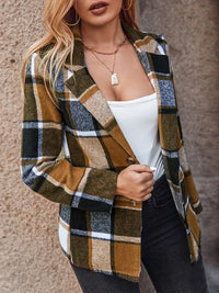 All-match Coat Women Korean Fashion 2023 Fall Plaid Print Button Front Long Sleeve Coat Design Jacket Casual Jacket