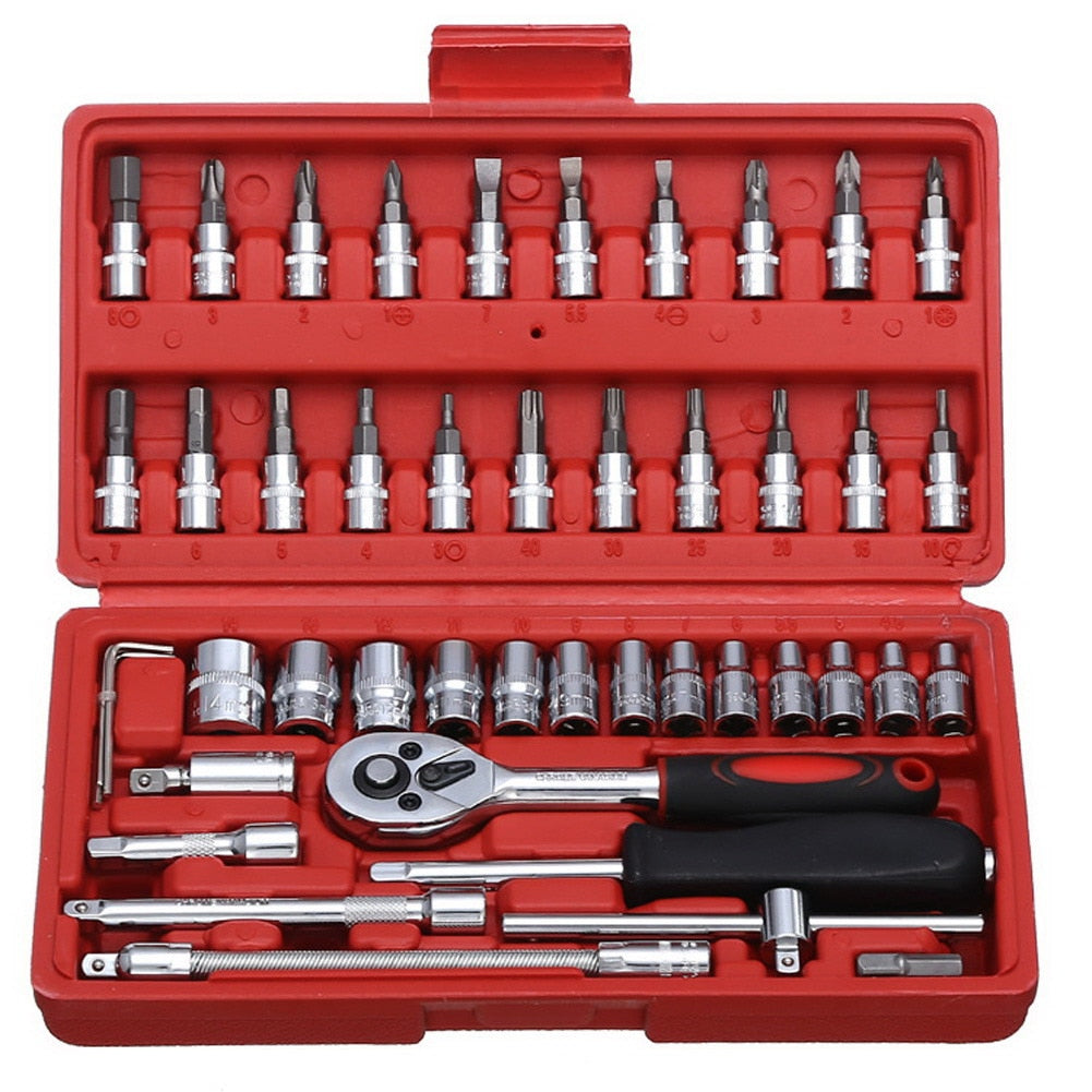 46pcs Combination Set Wrench Socket Spanner Durable Screwdriver Household Motorcycle Car Repair Tool Kits Accessory