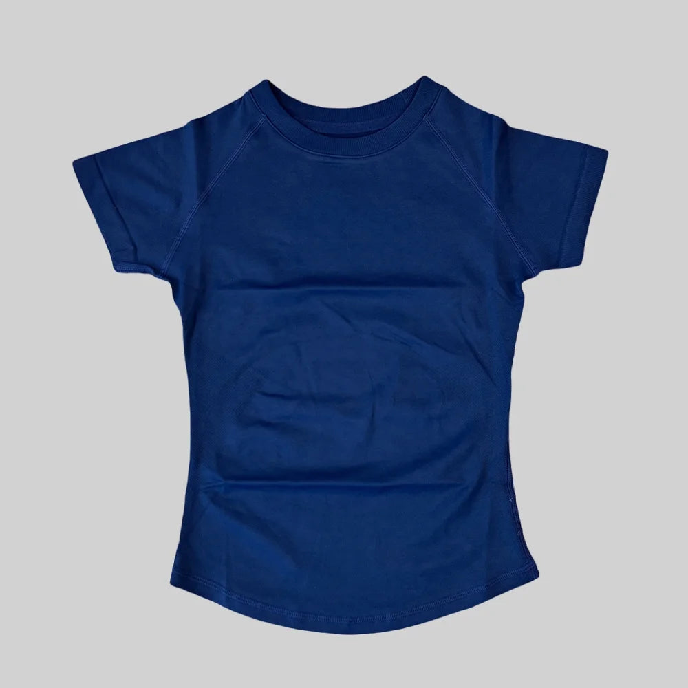 ARFTE Gym T Shirt Short Sleeve Yoga Top Women's Round Neck Seamless High Stretch Fitted Sports Gym Shirt Workout Clothing