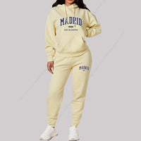 New Ladies TrackSuit Autumn Winter Hoodies Sweatshirts Sweatpants 2 Piece Outfits Madrid Print Trend Sportwear Women Pants Sets