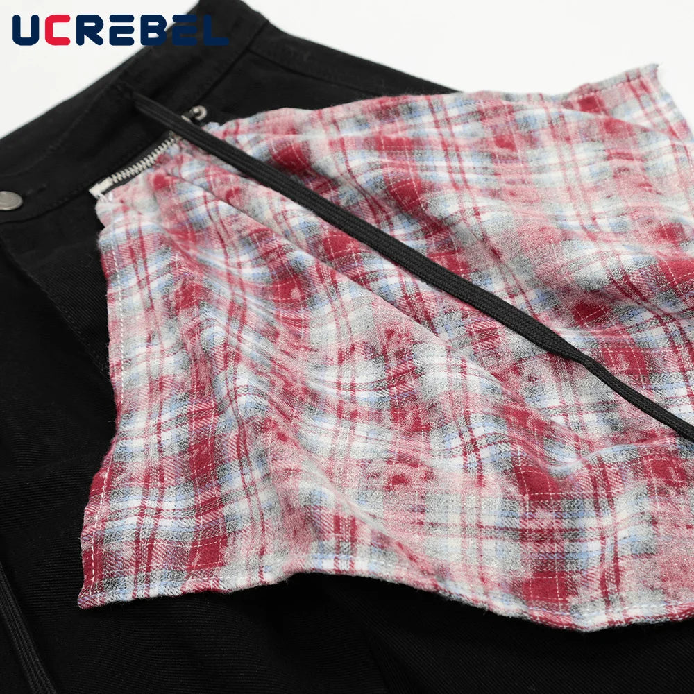 Hip Hop Wide Leg Jeans Mens Patchwork Removable Streetwear Loose Wide Leg Pleated Denim Pants Men