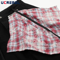 Hip Hop Wide Leg Jeans Mens Patchwork Removable Streetwear Loose Wide Leg Pleated Denim Pants Men