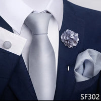 Hot Sale Luxury 8 cm Blue Floral Ties Pocket Square Cufflinks Brooch Set For Man Suit Accessories Holiday Gift Fit Formal Party
