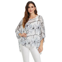 BHflutter White Blouse Shirt Women Fashion Batwing Casual Summer Tops Tees Ladies Print Chiffon Blouses Streetwear Plus Size