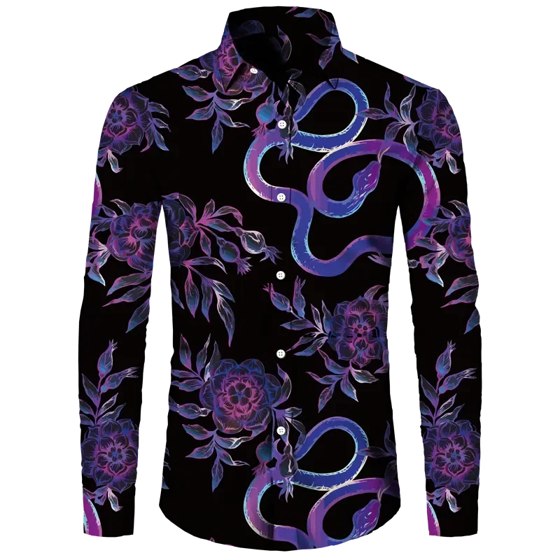 Fashion Luxury Golden Flower Print Men's Shirts Baroque Style Short/Long Sleeve Lapel Button Up Tops Social Hawai Party Cardigan