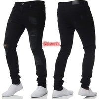 2023 Fashion Street Style Ripped Skinny Jeans Men Vintage wash Solid Denim Trouser Mens Casual Slim fit Black Blue denim Pants