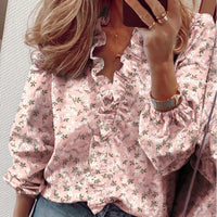 2023 Autumn Casual Ruffles Ladies Shirt Office Lady Blouses Women Floral Long Sleeve Loose Female White Clothing Blusas 18246