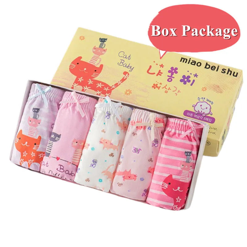 5 Pcs/Box Children Underwear Girl Soft Cotton Girls Briefs Pants Cartoon Lovely Cat Kids Underpants Breathable Panties For Girls