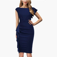 Elegant Temperament O-Neck Ruffle Slim Dress Women Short Sleeve Solid Office Lady Sexy Fashion Party Bodycon Dresses Vestidos