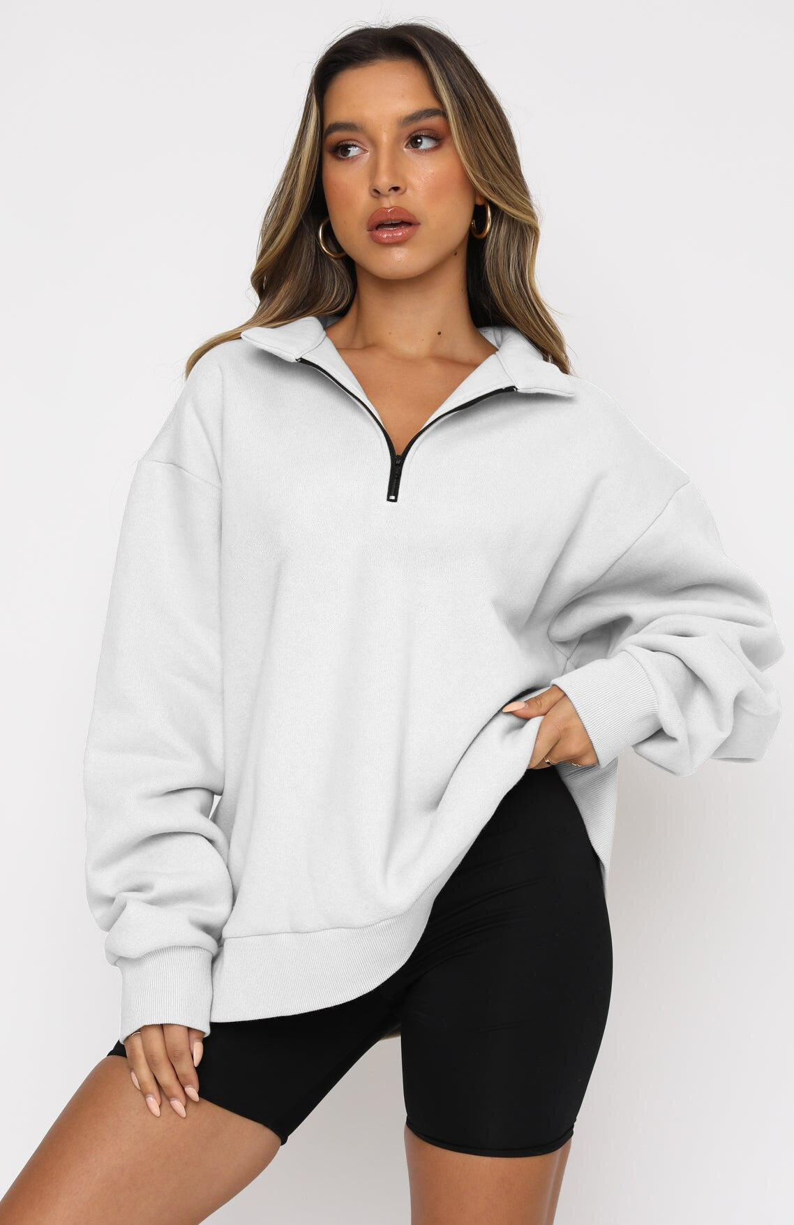 Nsangu 2023 Women Winter Hoodies Women's Casual Very Nice Top Half Zipper Pullover Long Sleeve Sweatshirt Pure Color Hoodies