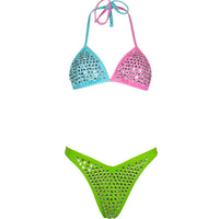 Kylie Jenner Vintage Thong Bikini rhinestone two piece women swimwear block color
