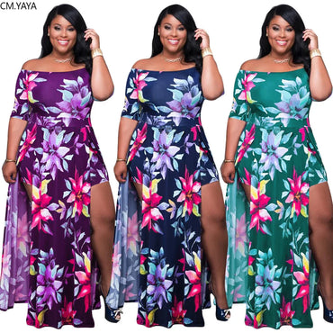 Plus Size XL-5XL Summer Long Maxi Dress Women Short Sleeve Floral Print Night Club Party Bandage Street Dresses Vestidos GL5005