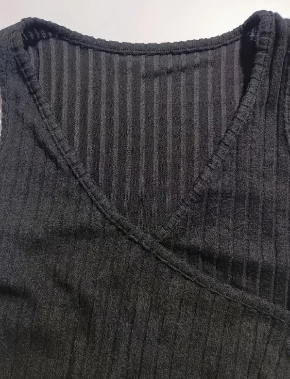 Women's Sexy Ribbed Knit Tank Top with Button Details - V-Neck  Sleeveless Stretch Fit  Machine Washable  Black Polyester