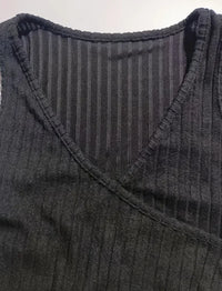 Women's Sexy Ribbed Knit Tank Top with Button Details - V-Neck  Sleeveless Stretch Fit  Machine Washable  Black Polyester