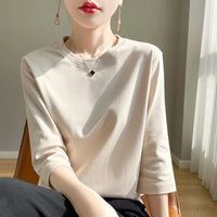 Spring And Summer New White Mercerized Cotton Short Sleeve T-Shirt Feminine Joker Cotton Cropped Sleeve Bottoming Shirt