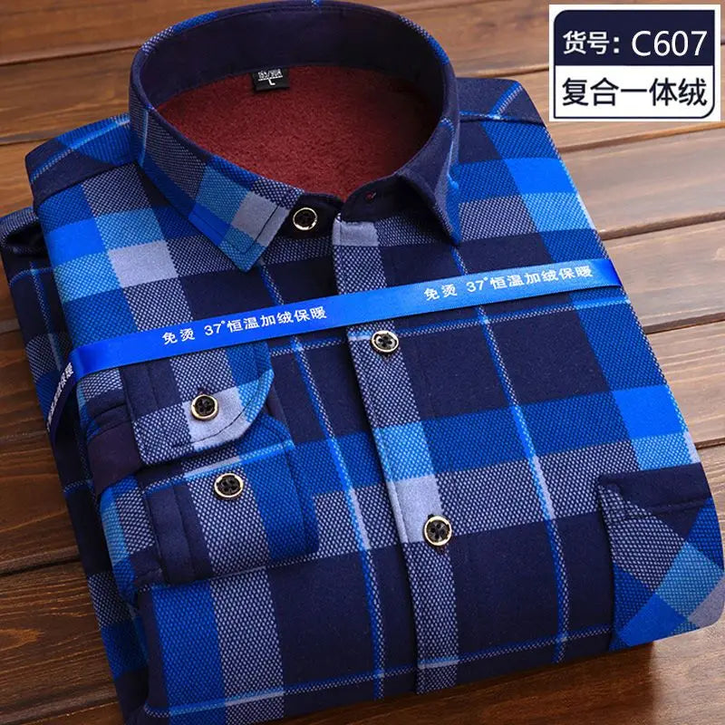 Autumn and Winter Men's Long-sleeved Fleece Shirt Thermal Shirt Plaid Jacket Clothes Men's Clothing Streetwear Men Shirts
