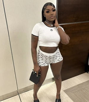 STYLISH LADY Moon Printed Fitness 2 Piece Set Women Sleeveless Crop Top and Shorts Suits 2025 Summer Club Street Sports Outfits