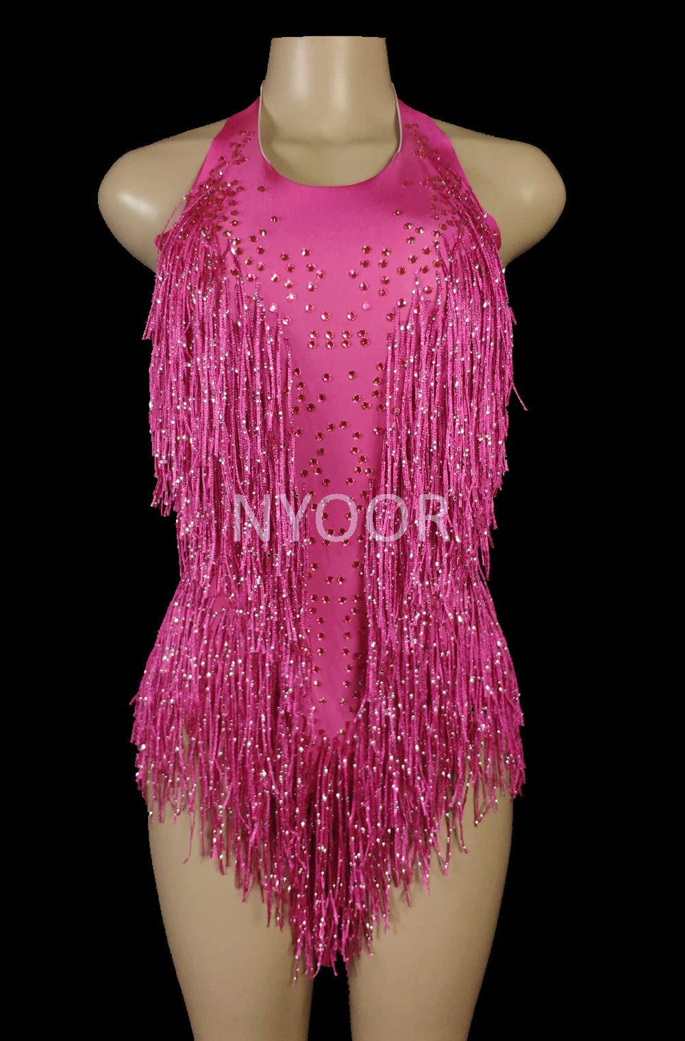 Sparkly Rhinestones Fringes Leotard Women Nightclub Party Outfit Dance Costume One-piece Stage Wear Sexy Performance Bodysuit