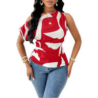 Women's Blouse One Shoulder Abstract Print Side Tie Satin Fitted Tops Sexy Blouse Spring Summer Top Chic Blouse Daily Light Tops