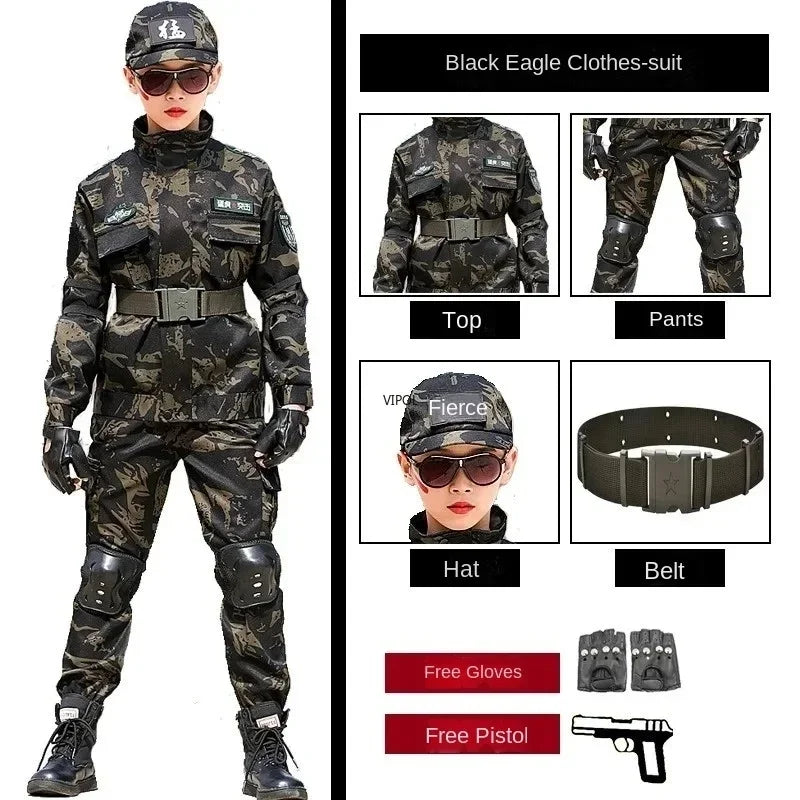 Tactical Military Uniform for Children's Day Camouflag Disguise Adult Halloween Costume for Kid Girl Scout Boy Soldier Army Suit