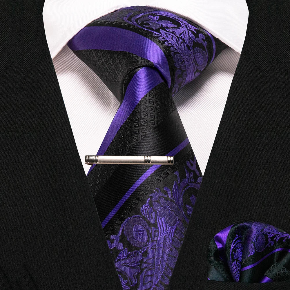 JEMYGINS Classic Silk Luxury Mens Ties Floral Striped Red Green Ties Paisley NeckTie Pocket Square Set Men's Wedding Party Tie
