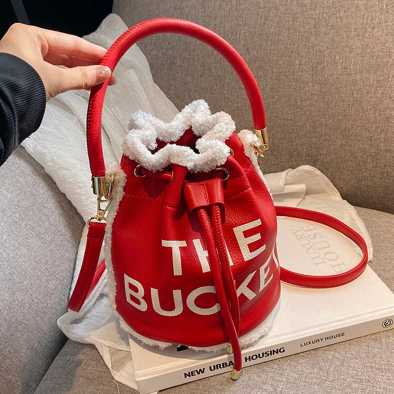 Brand Designer Christmas Bucket Shoulder Crossbody Bags Women Handbags and Purse 2022 New Lambs Wool Ladies Messenger Bags