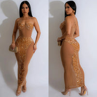 Sequin Mesh Sheer Party Dress Women Sexy Club Prom 2023 Summer Female Luxury Long Dress Elegant Evening Birthday Vestido