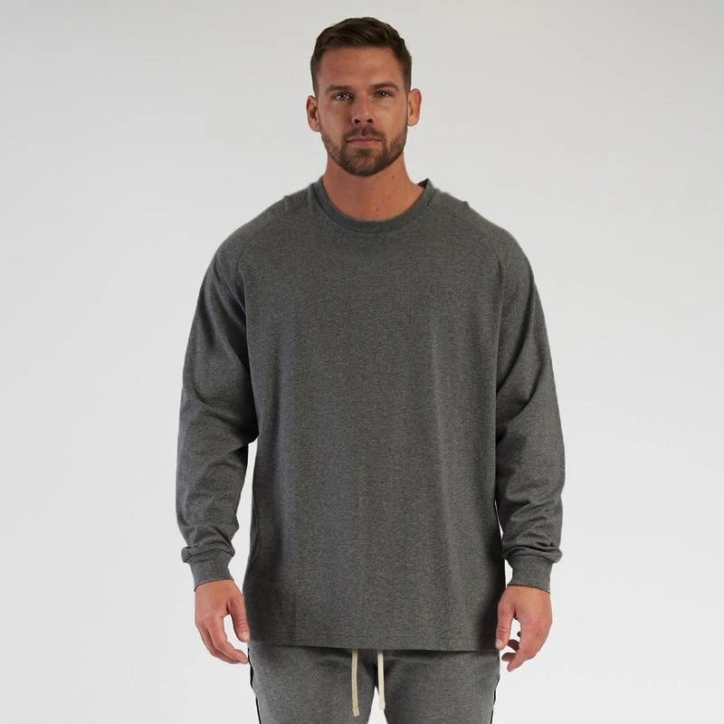 Oversized Loose Long Sleeve T Shirt Mens Fashion Streetwear Hip Hop Fitness T-shirt Spring Plian Gym Clothing Workout Tshirt