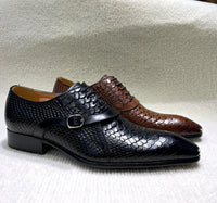 Men's Handmade Italian Style Genuine Leather Dress Shoes Pointed Toe Python Pattern Wedding Oxford Business Shoes