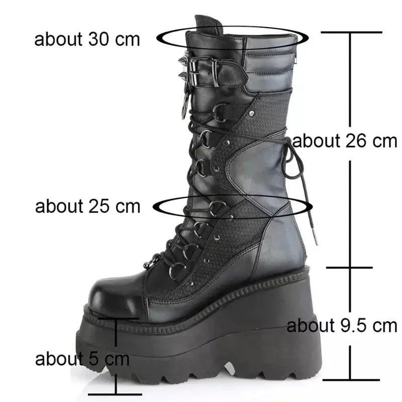 Women High Boots Cosplay Mid-calf Boots High Platform Wedges Boots 2023 Autumn Winter New Designer Gothic Shoes for Women Botas