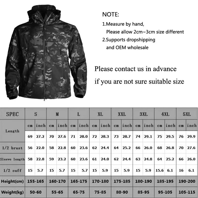 Winter Military Fleece Jacket Men Soft shell Tactical Waterproof US Army Camouflage Coat Airsoft Clothing Multicam Windbreakers