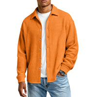 Men Casual Button Down Shirt Long Sleeve Collar Shirt Waffle Texture Loose Fit Fashion Men Top Trendy Outfit Daily Wear