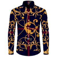 Fashion Luxury Golden Flower Print Men's Shirts Baroque Style Short/Long Sleeve Lapel Button Up Tops Social Hawai Party Cardigan